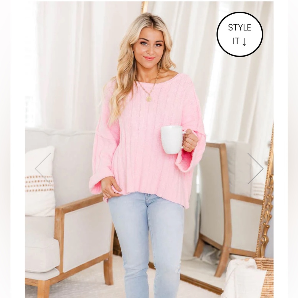 Pink Lily Let’s Be Friends Pink Textured Sweater